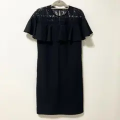 merlot plus ブラック レース切り替え フリルワンピース