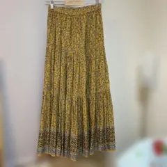ティアードマキシスカートイエローフラワープリントフレアロングスカートトールサイズ