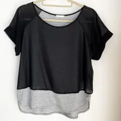 GU シアー素材 レイヤード風トップス 半袖 ブラック グレー Sサイズ