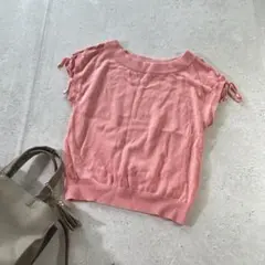 ミッシュマッシュ〔M〕半袖ニット レースアップ リボン付き トップス ピンク