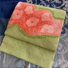 も*ふ様 名古屋帯 緑とピンクの花柄