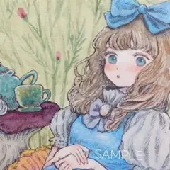 手描きイラスト アナログ アリスと秋桜