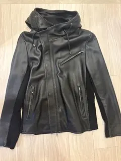 JOHNNY WOLF レザージャケット フード付き ブラックのサムネイル