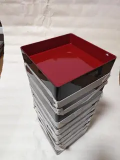 朱塗り 懐石膳 7枚セット 36cm 木製 漆器 会席膳 お膳 角膳 蔵出し