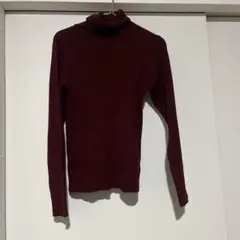 リブニット ワインレッド タートルネック ハイネック