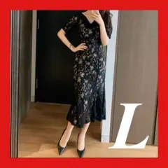 ドレス　フォーマル　レース　花柄　結婚式　冠婚葬祭　黒　ブラック　マーメイド