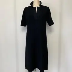 NEW YORKER スキッパーネック 半袖ニットワンピース 黒