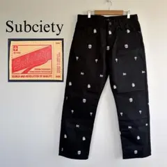サブサエティ　Subciety 刺繍　チノパン　ストレートパンツ　ブラック　Mのサムネイル