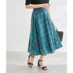 ロペピクニック チェック柄 フレアスカート 38 ターコイズグリーン
