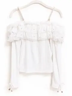 ROJITA フェザーリボンオフショルトップス 白 美品のサムネイル