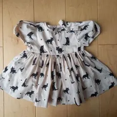 ハウトゥーキスアフロッグ ピンクベージュ黒猫柄ワンピース