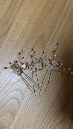 3本セット ヘアアクセサリー パール ゴールド　髪留め髪飾り
