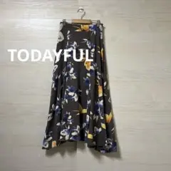 TODAYFUL★大柄 花柄 フレアスカート 深スリット ストレッチ 伸縮性