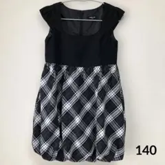 COMME CA ISM ワンピース 黒・グリーンチェック柄 140サイズ