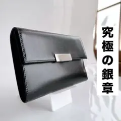 プラダ 三つ折り財布 トリフォールド コンパクト レザー ブラック シルバー金具