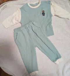 ミントグリーン クマ刺繍 長袖セットアップ