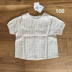 テータテート チェックブラウス 100cm ベージュ 半袖トップス