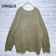 【UNIQLO】ユニクロ　ニットセーター　Uネック　メンズ　カーキ　M