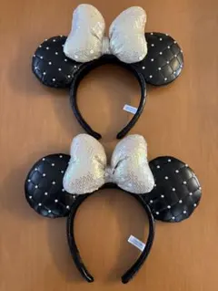 【2個セット】ミニーマウス風カチューシャ（黒・白・金）