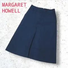 【マーガレットハウエル】フロントボックスプリーツスカート　綿麻　サイズ1　濃紺