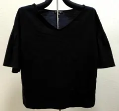 INDIVI　黒のVネック半袖シャツ 05表記