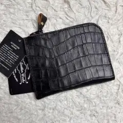 【未使用】 Re.Act クロコ 型押し 本革 レザー L字 折財布 ブラック