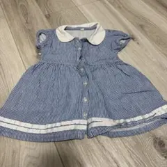 90サイズ 青と白のストライプ ワンピース