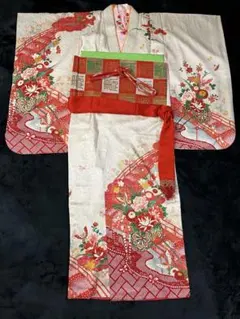 振袖 着物リメイク ドレス 着物袖風 和柄 ワンピース 梅や菊や花