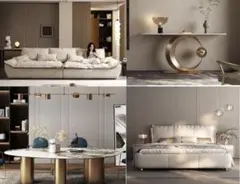 家具フルセット-ダイニングセット＋ソファ＋ベッド&マットレス＋コンソールテーブル