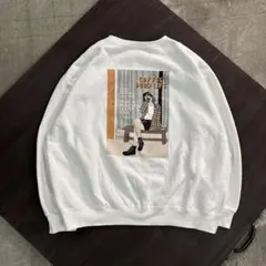 7AS7　バックプリントスウェット　白　レトロガール　古着