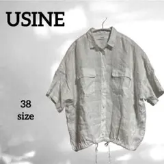 【USINE】(38)リネン100％ 半袖シャツ ドローストリング仕様