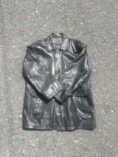 レザージャケット カーコート 本革 羊革 古着 ヴィンテージ ブラック