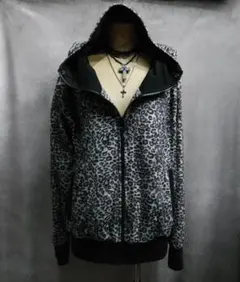 y2k　パーカー　レオパード　ヒョウ柄　グランジ　平成ギャル男　訳有　51128