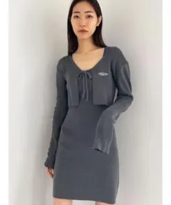 【値下げ中 期限有り】EMODA グレー 長袖 ミニニットワンピース