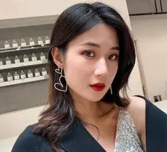 ピンクゴールドストーン ダブルハート ピアス 2連ハート 大きめ ゴールド