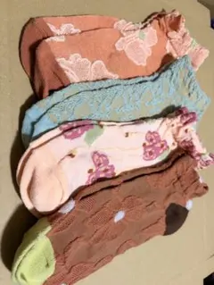 【特価】花柄ニットソックス レディース 4足セット フリル 透け感 おしゃれ靴下