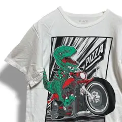 BPHU バイク Tシャツ 古着 白 恐竜 ティラノサウルス ピザ イラスト