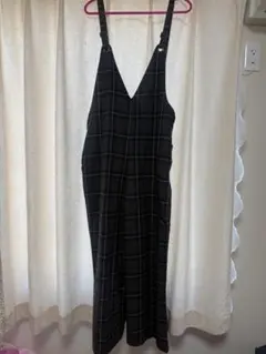 チェック柄 Vネック サロペット