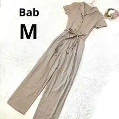 Bab バブ オールインワン 半袖 ベージュ 無地 綿 麻/M