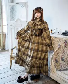 【クティールとレトロ】2WAYフリルチェックワンピース【Sサイズ】