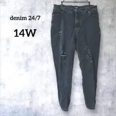 denim 24/7 ダークグレー スキニーデニム 14W ダメージ