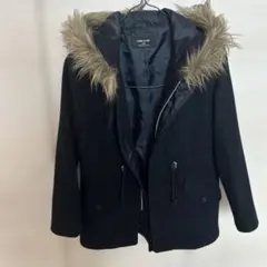 COMME CA ISM ネイビー ファー付きコート