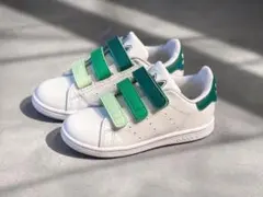 【極美品】adidas スタンスミス 14cm ベルクロ 白×グリーン人気モデル