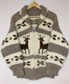 カナダ製　カウチンニット カウチンセーター　トナカイ柄　ネイティブ　肉厚