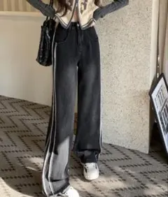 サイドフリンジワイドデニムパンツ