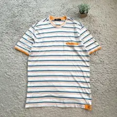 【Zegna Sport】ボーダー柄半袖Tシャツ トップス 胸ポケット ロゴ S