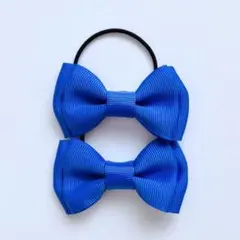 二重リボンのヘアゴム2個セット青