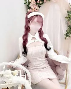 HONEYMEW レースアップブラウスドッキングニットワンピース シエル