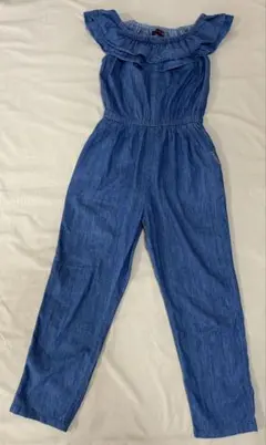 【Lovetoxic】デニムブルー フリルオフショルダー ジャンプスーツ　M〜L