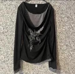 ストライプインナー付き長袖カットソー グランジ系